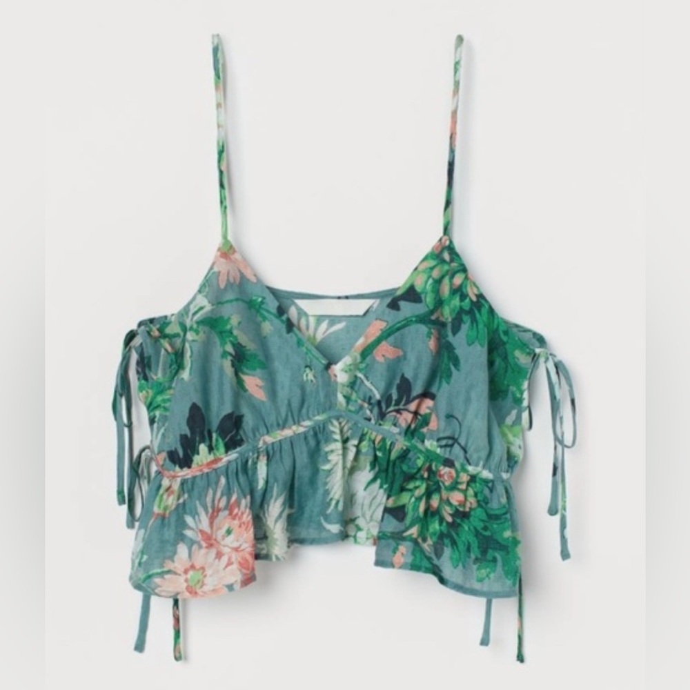 ❇️H&M Floral Teal Side Tie Crop Tank 2 for $22❇️